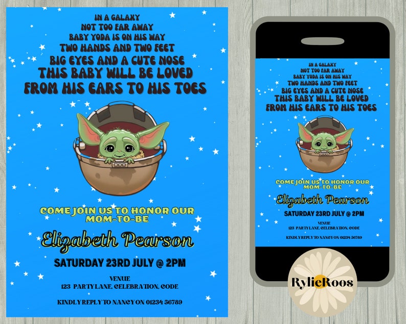 Star Wars Baby Shower Invitation Baby Yoda Editable Invite Etsy