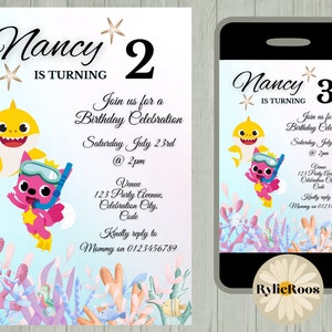 Baby Shark Birthday Invitation, Pink Fong Editable Invite, Girls Birthday Printable or Digital Text Invite, Baby Shark and Pinkfong Evite