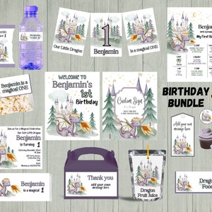 Dragon 1st Birthday Party Decor Bundle (Digital Download)