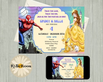 Invitación de cumpleaños de Spiderman y Bella: Fiesta de gemelos (digital)