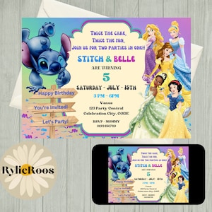 Stitch & Princesses Joint Birthday Invitation (Digital Text Invite)
