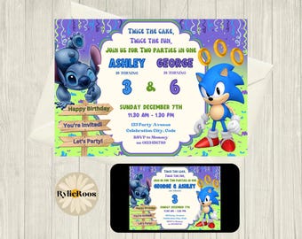Stitch & Sonic Joint Birthday Invitation: Twin, Siblings, Dual Themed, Party Invite (Digital Download)