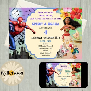 Spiderman and Moana Birthday Invitation: Twins Party (Digital)