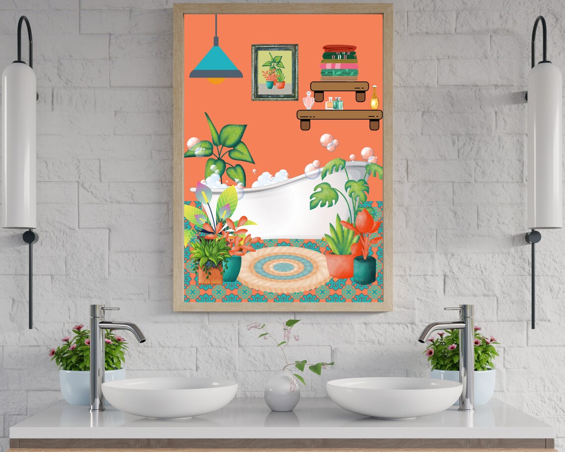 Tropical Botanical Bathroom 4 Wall Art Digital Printable Etsy