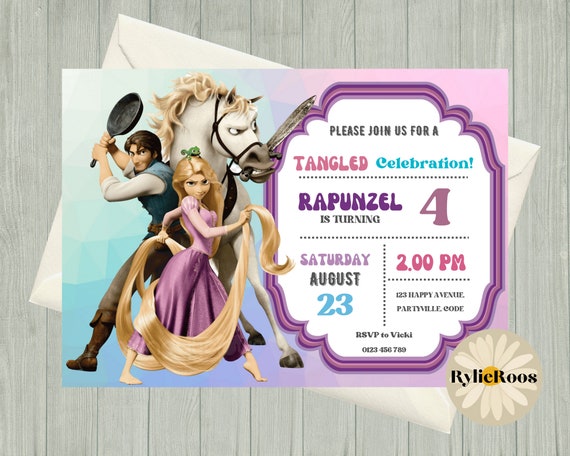 Modello di invito di compleanno di rapunzel