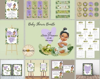 Princess Tiana Baby Shower Bundle, Princess and Frog Printable Baby Shower Package,  Tiana Baby Shower Digital, Princess Baby Shower