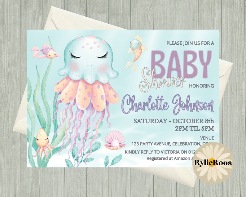 Jellyfish Under the Sea Baby Shower Invitation Pastel Baby Etsy