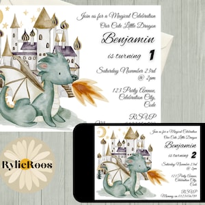 Dragon Birthday Invitation, Cute Dragon Editable Invite, Any Age Birthday Printable or Digital Text Invite, Dragon Invite