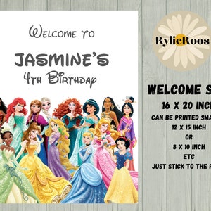 Princess Welcome Sign, Princess Birthday Welcome Sign, Princesses Birthday Welcome Sign