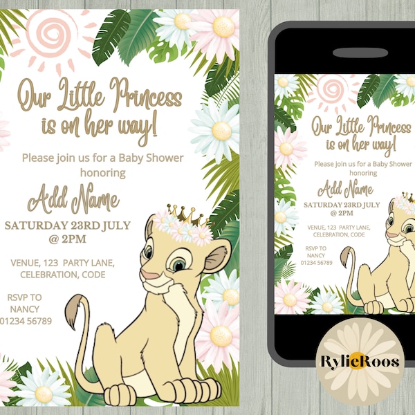 Little Princess Nala Baby Shower Invitation, Our Little Lion Baby Shower Invite, Girls Lion Cub Baby Shower Printable or Digital Invitation