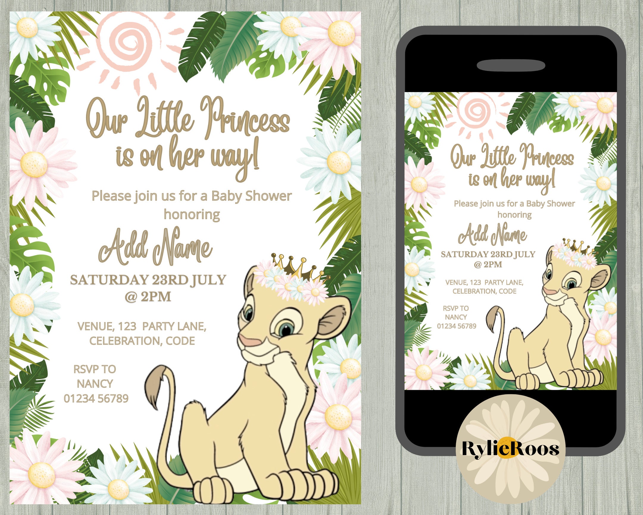 Lion King Nala Baby Shower Invitations