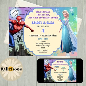 Spiderman and Elsa Joint Birthday Invitation (Digital Text Invite)