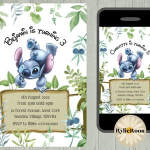 Stitch Birthday Invitation, Stitch Editable Invite, Boys or Girls Birthday Printable or Digital Any Age Text Invite, Lilo and Stitch Invite