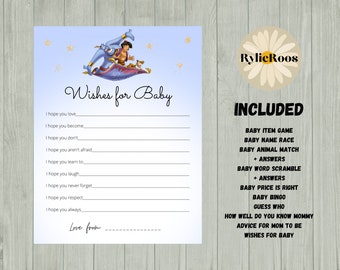 アラジンのベビーシャワーゲーム：編集可能なパーティーゲーム（デジタルダウンロード）