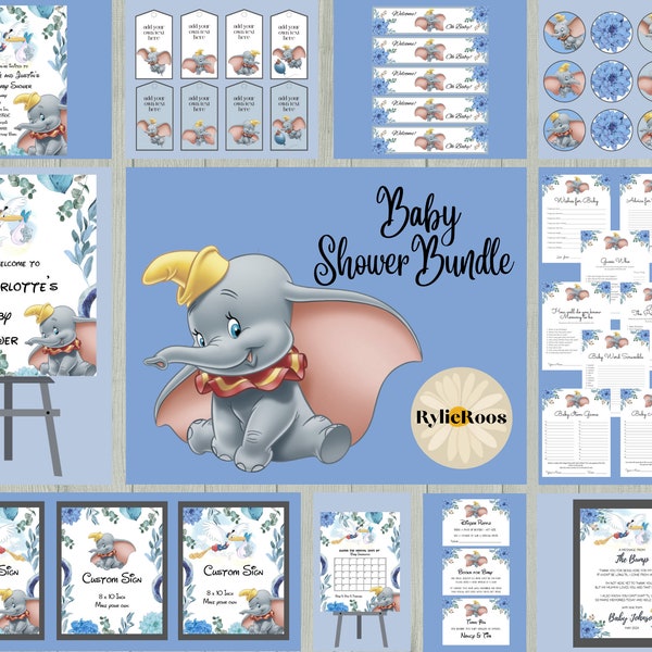 Jungen Dumbo-Babyparty-Paket, Dumbo-Babyparty-Einladung, Storch-Babyparty-Paket, Elefant-Babyparty-Paket, Jungen-Babyparty