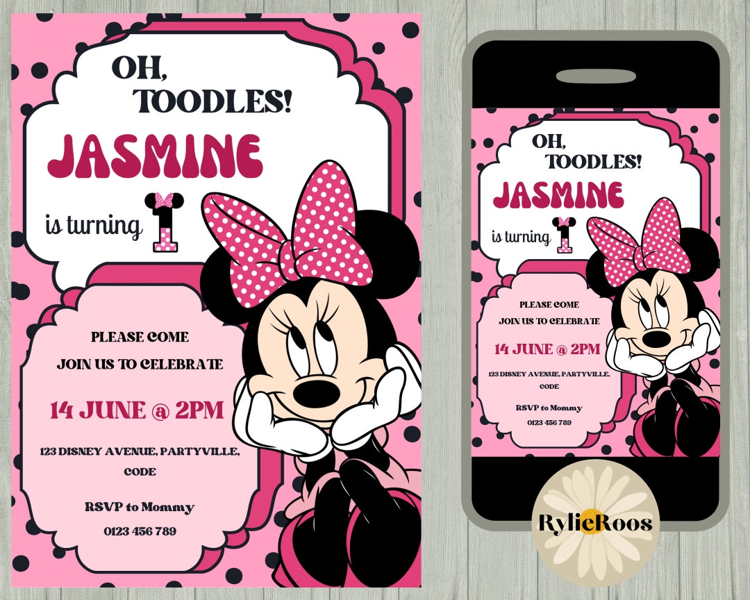 Minnie 1st Birthday Invitation, Minnie Mouse Invite, Girls 1st Birthday