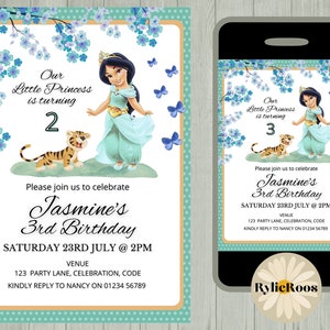 Princess Jasmine Birthday Invitation, Aladdin Digital or Printable Invite, Girls 1st, 2nd, 3rd, 4th Birthday Editable Invite