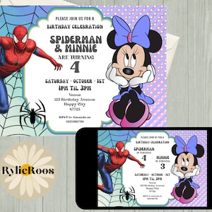 Spiderman & Minnie Joint Birthday Invitation: Twins Party (Digital)