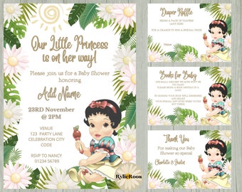 Snow White Baby Shower Invitation Bundle, Baby snow White Shower Editable Invite, Girls Princess Baby Shower Invite and Cards