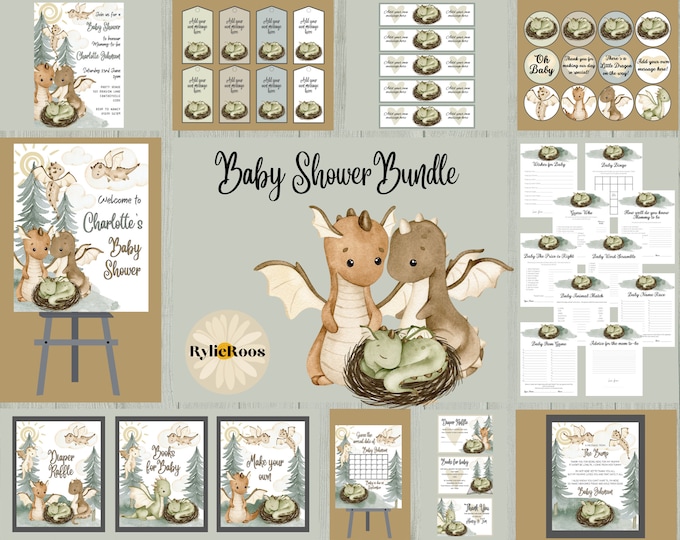 Dragon Themed Baby Shower Games, Cute Dragon Shower Games Bundle ...
