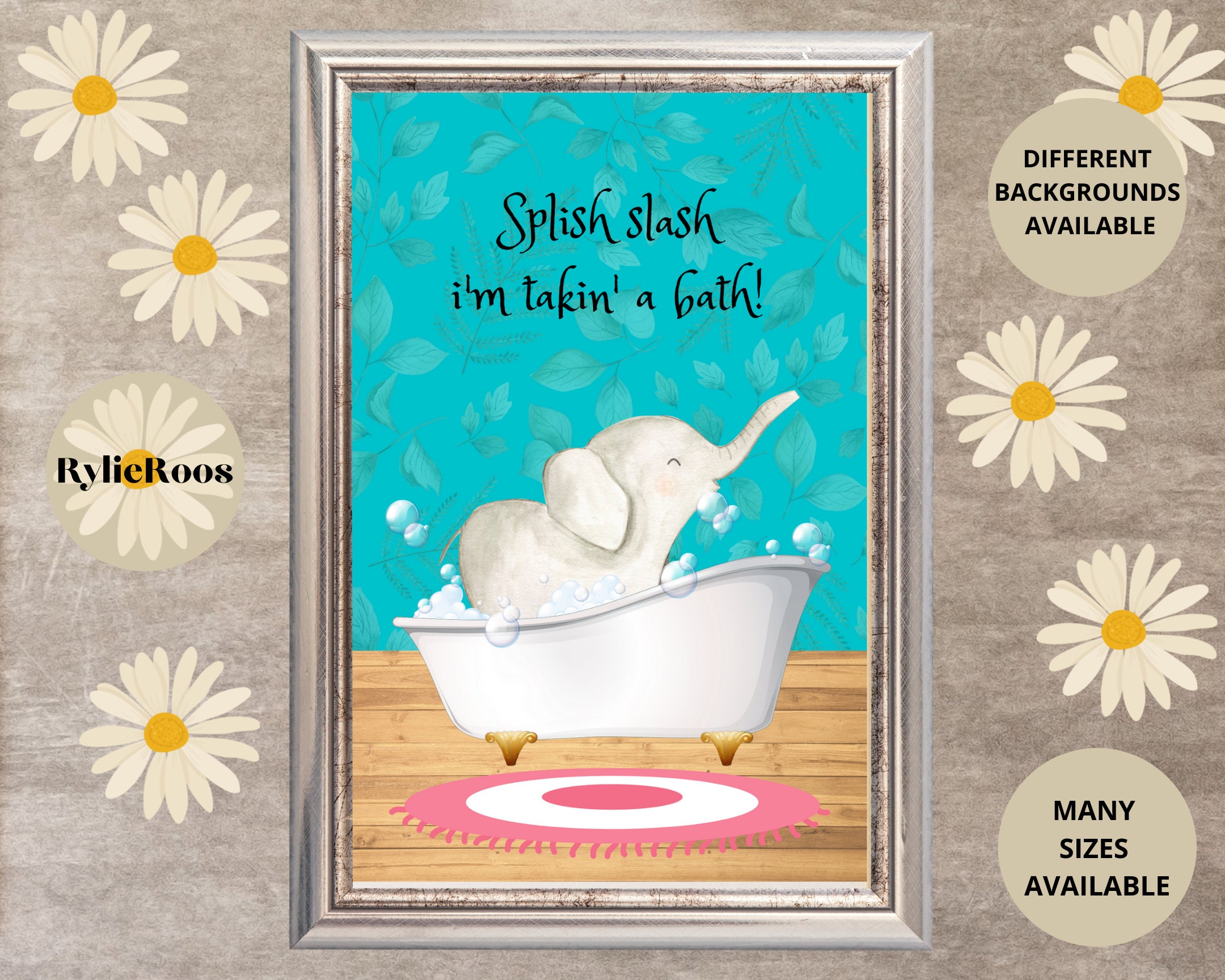 Botanical Bathroom Elephant Wall Art Digital Print Etsy