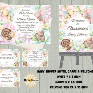 Cute Bugs Baby Shower Bundle, Butterfly Baby Shower Invitation, Cute Bugs Baby Shower Welcome, Diaper Raffle Card, Books for Baby