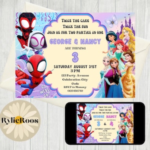 Spidey and Princess Joint Birthday Invitation (Digital Design Evite