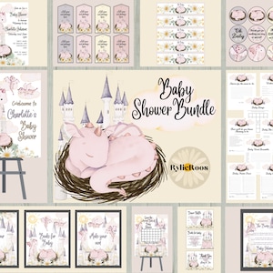 Pink Dragon Baby Shower Bundle, Daisy Baby Shower Package,  Girls Baby Dragon Baby Shower Complete Bundle,