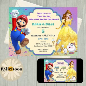 Mario & Belle Joint Birthday Invitation: Twins Printable (Digital)