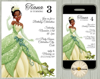Verjaardagsuitnodiging prinses Tiana: bewerkbare afdrukbare (uitnodiging met digitale tekst)