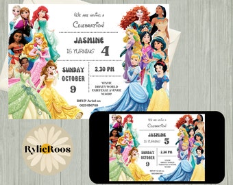 Princess Birthday Invitation, Princess Party Digital or Printable Invite, Princess invite