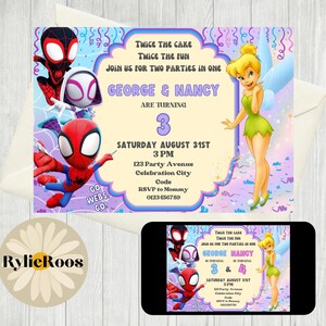 Spidey and Tinkerbell Joint Birthday Invitation: Twins Party (Digital Design)