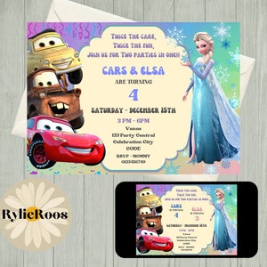 Cars and Elsa Birthday Invitation: Joint Party Invite (Digital)
