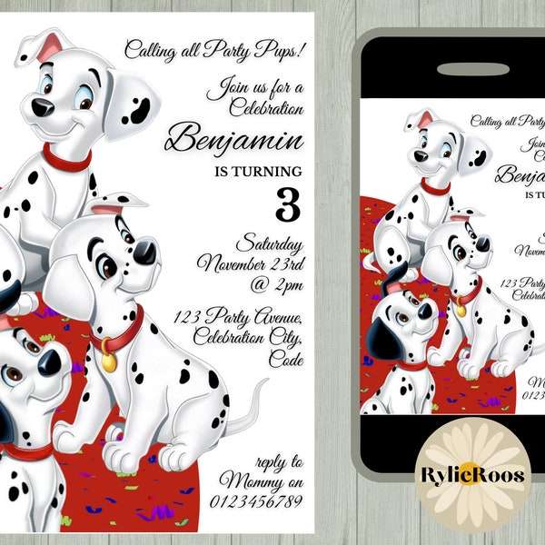 101 Dalmatians Invitation, Dalmatian Editable Invite, Boys Birthday Printable or Digital Any Age Text Invite, Dalmatian Dog Invite