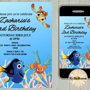Finding Nemo Invitation, Crush Editable Invite, Boys Birthday Printable or Digital Any Age Text Invite,  Finding Dory Invite