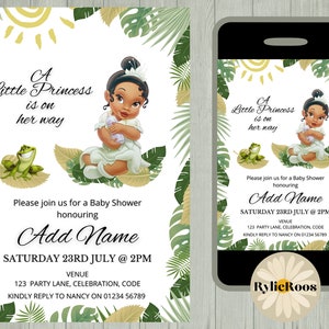 Princess Tiana Baby Shower Invitation, Princess and The Frog Editable Invite, Printable or Digital, Text Invite, Princess Baby Shower Invite