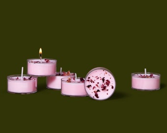 Rose Petal Tea Light Soy Candles, Gift, Vegan, Witchcraft, Spiritual, Meditation, Flat Rate Shipping