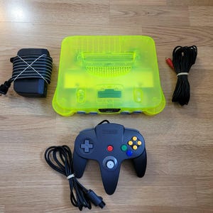 Nintendo 64 Console (Custom Shell) + Black Controller + Cables *Tested & Works*