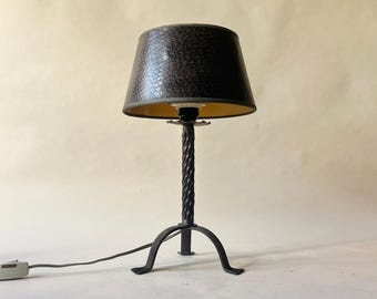 Vintage Italian 50s Iron Table Lamp with Textured Faux Leather Shade