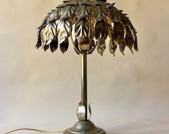 Vintage Italian 70s Brass Lotus Leaf Table Lamp, Hollywood Regency Style