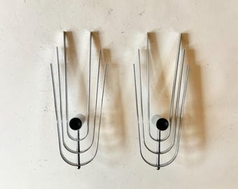 Pair of Vintage 70s French Chrome Wall Lights, Sculptural Sconces