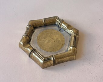 David Marshall Vintage Faux Bamboo Ashtray in Bronze and Brass