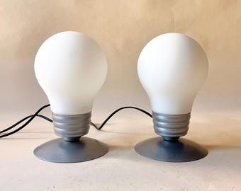 Vintage 90s Bulb Shaped Milk Glass Table Lamps by Idea