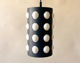 Vintage 70s Black Metal Pendant Light with White Dome Shades