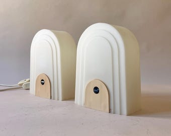 Vintage Italian 80s Targetti Table Lamp Pair in Frosted Resin