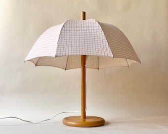 Vintage French 60s Umbrella Table Lamp in Wood and Fabric