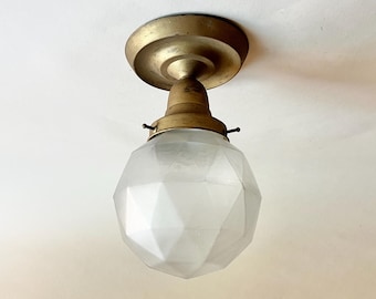Vintage Italian 30s Art Deco Ceiling Light, Frosted Glass Flush Mount