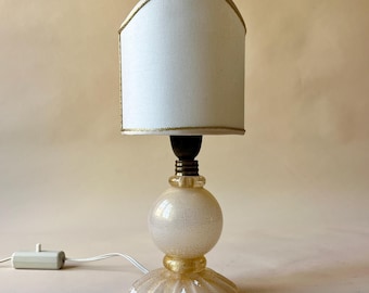 Vintage Italian Murano Glass Table Lamp with Gold Flecks, Venetian Gold Leaf