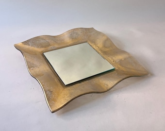 Vintage Murano Albatros Gold Glass Mirror, Organic Shape