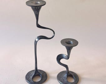 Kurt Jesch for Fratelli Tonini 60s Abstract Spiral Candle Holders